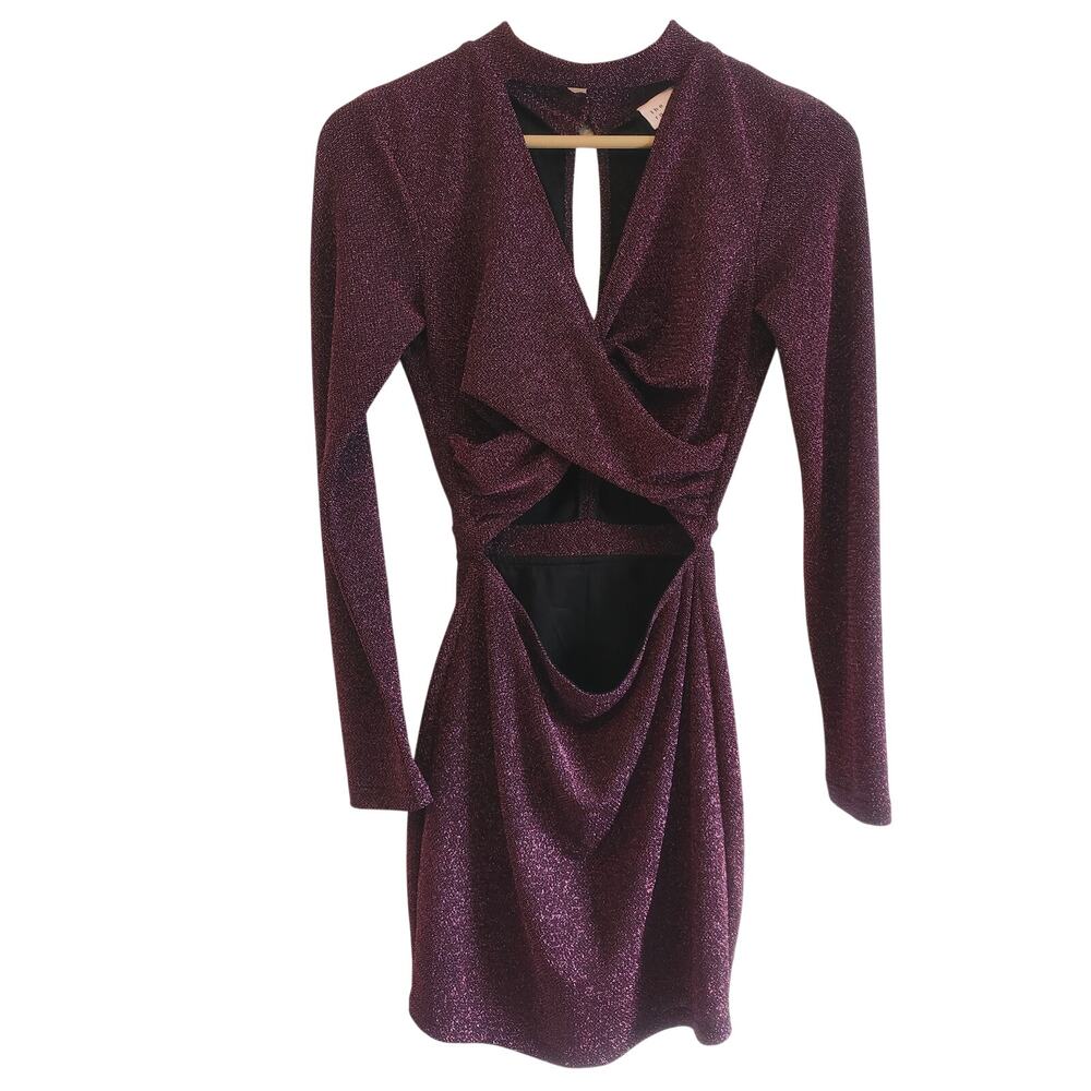 The Room/Mini Dress/Burgundy and Black Metallic/Cutouts and Choker/Size Small